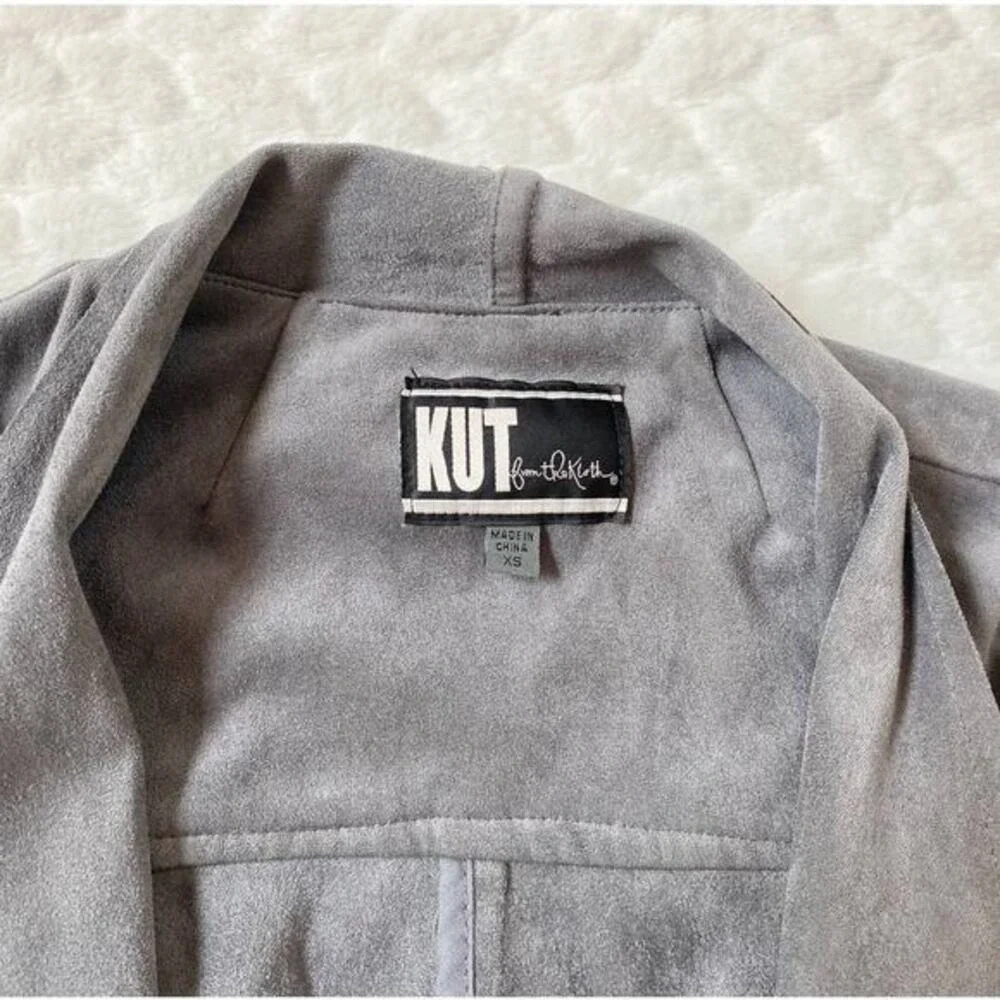 KUT from the Kloth Grey Faux Suede Drape Front Waterfall Jacket XS K125031‎